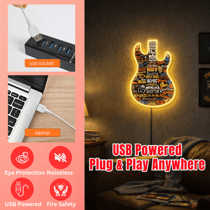 ShineNeon™ Classic Rock Guitar LED Neon Sign - Multi - Band Logo Art for Music Room & Garage - Shineneon