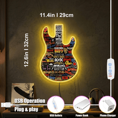 ShineNeon™ Classic Rock Guitar LED Neon Sign - Multi - Band Logo Art for Music Room & Garage - Shineneon