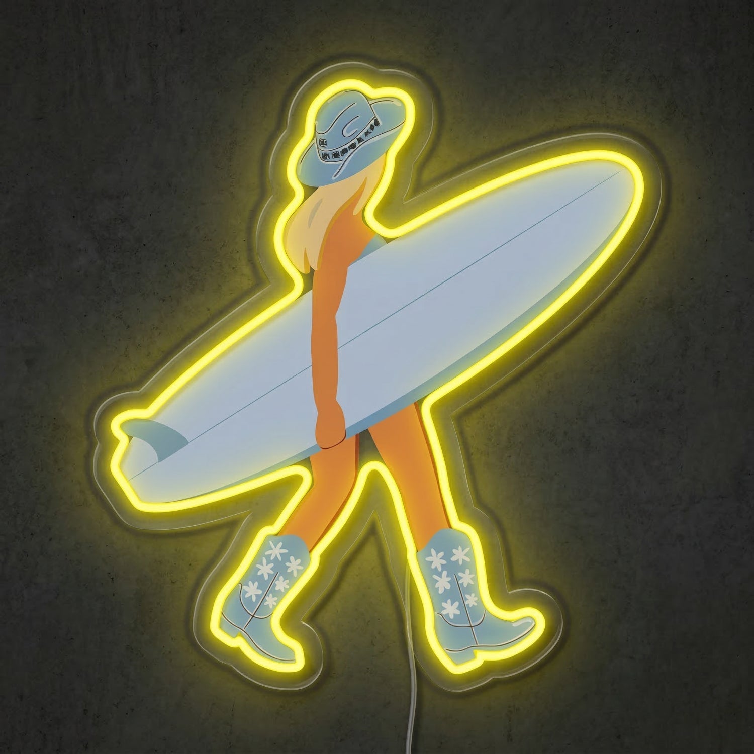 ShineNeon™ Coastal Cowgirl Neon Sign Surfboard & Boots Western Decor Art USB Power - Shineneon