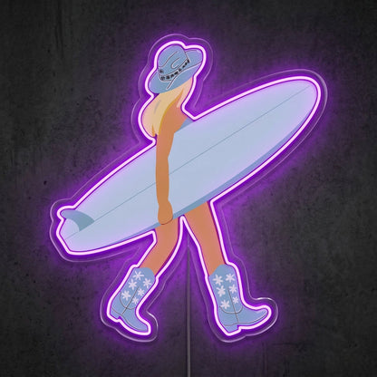 ShineNeon™ Coastal Cowgirl Neon Sign Surfboard & Boots Western Decor Art USB Power - Shineneon
