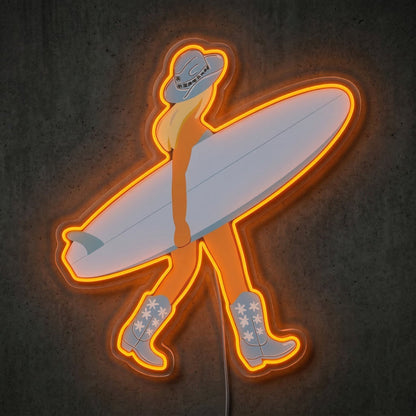 ShineNeon™ Coastal Cowgirl Neon Sign Surfboard & Boots Western Decor Art USB Power - Shineneon
