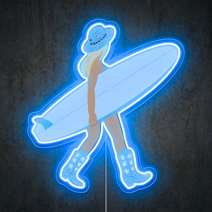 ShineNeon™ Coastal Cowgirl Neon Sign Surfboard & Boots Western Decor Art USB Power - Shineneon