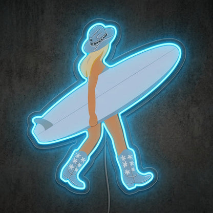 ShineNeon™ Coastal Cowgirl Neon Sign Surfboard & Boots Western Decor Art USB Power - Shineneon