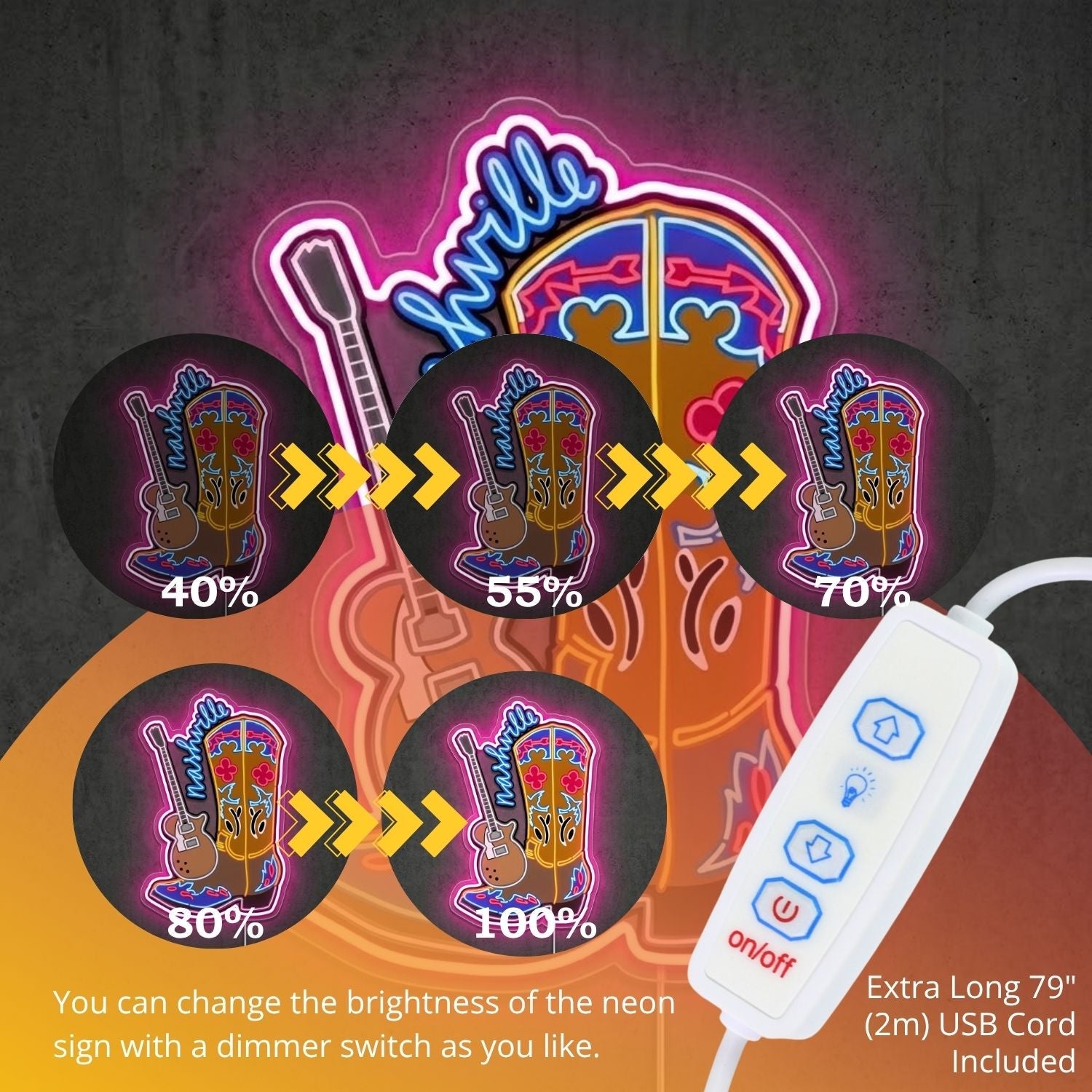 ShineNeon™ Cowboy Boot Guitar neon sign USB Power - Shineneon