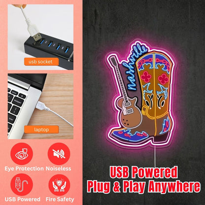 ShineNeon™ Cowboy Boot Guitar neon sign USB Power - Shineneon
