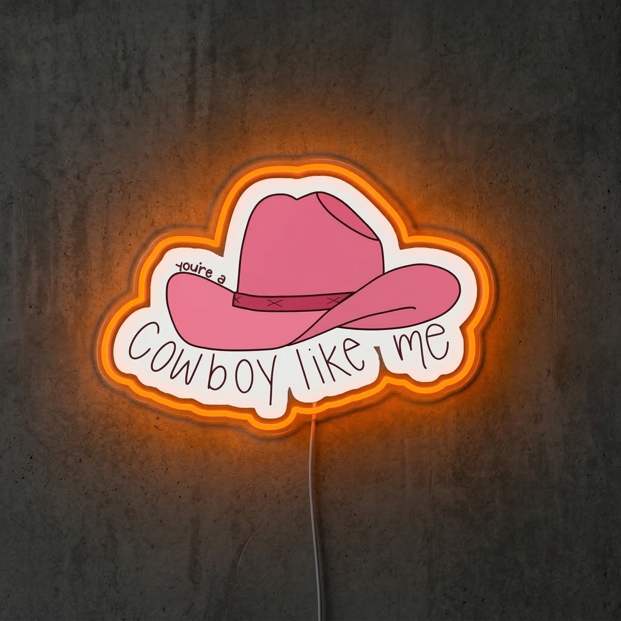 ShineNeon™ Cowboy Like Me Pink Hat Neon Sign Western Lyric Wall Decor USB Powered Sign - Shineneon