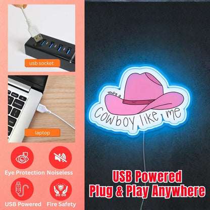 ShineNeon™ Cowboy Like Me Pink Hat Neon Sign Western Lyric Wall Decor USB Powered Sign - Shineneon