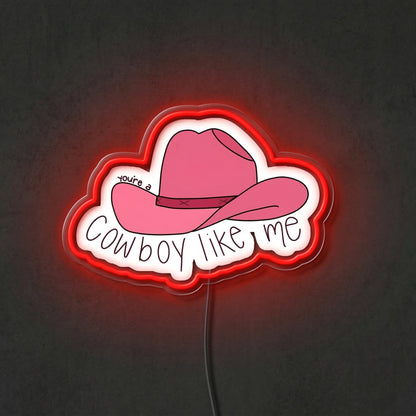 ShineNeon™ Cowboy Like Me Pink Hat Neon Sign Western Lyric Wall Decor USB Powered Sign - Shineneon