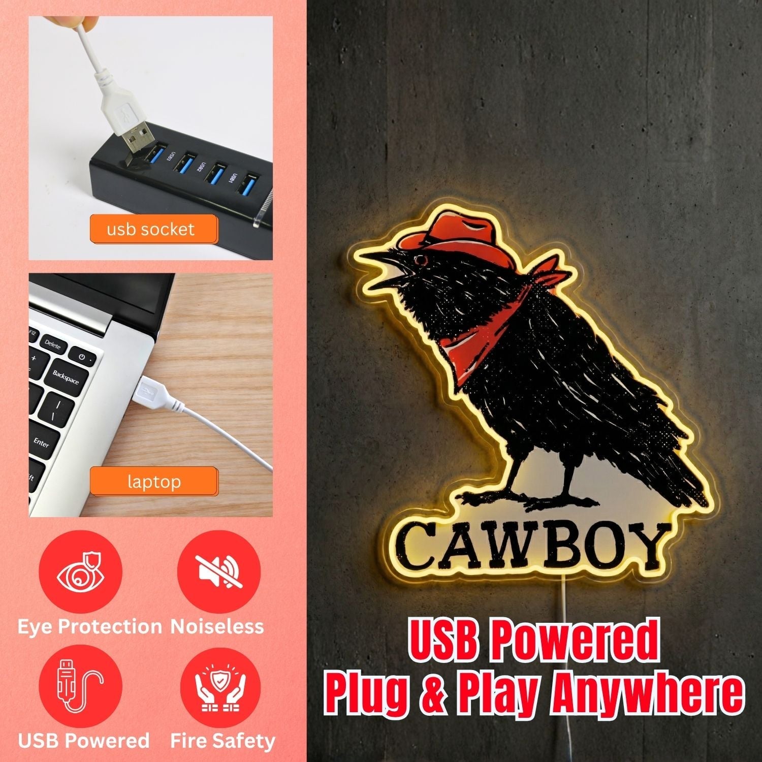 ShineNeon™ Cowboy Raven neon sign USB Power - Shineneon