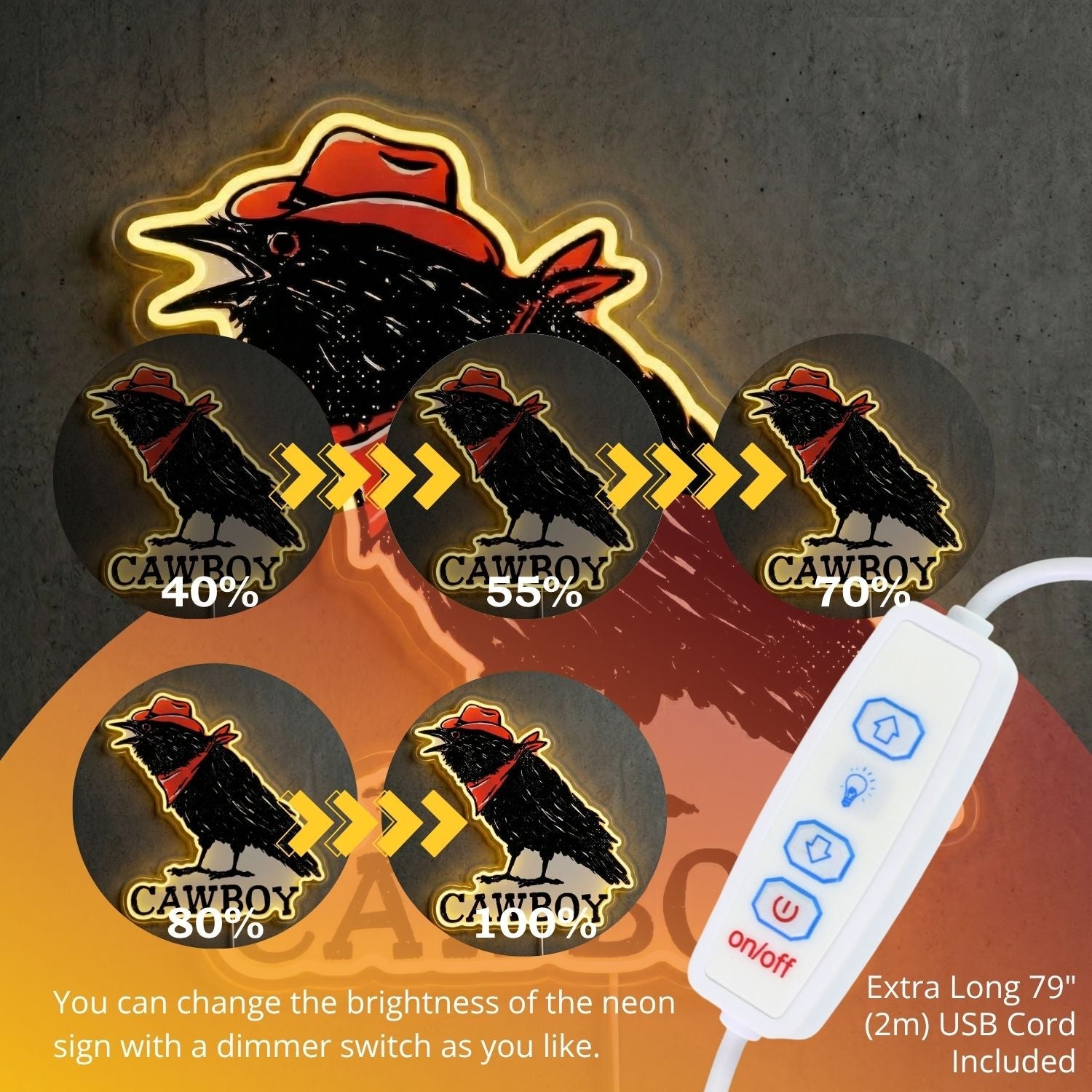 ShineNeon™ Cowboy Raven neon sign USB Power - Shineneon