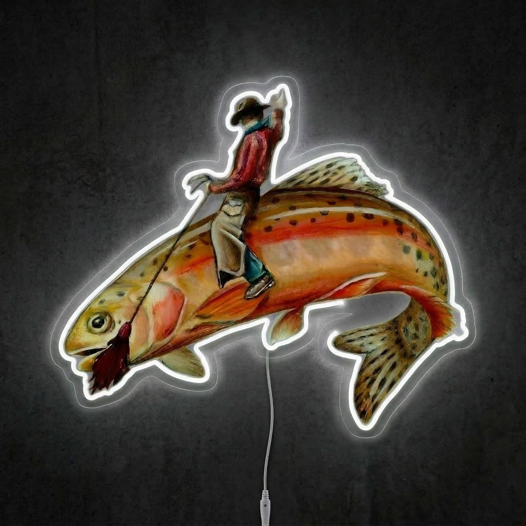 ShineNeon™ Cowboy Riding Trout Neon Sign Western Rodeo Fishing Art Decor USB Powered - Shineneon