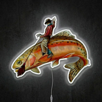 ShineNeon™ Cowboy Riding Trout Neon Sign Western Rodeo Fishing Art Decor USB Powered - Shineneon