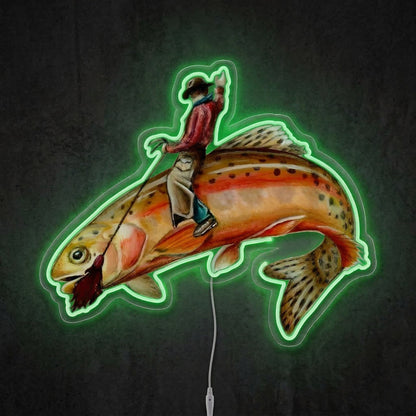 ShineNeon™ Cowboy Riding Trout Neon Sign Western Rodeo Fishing Art Decor USB Powered - Shineneon