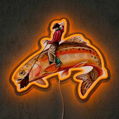 ShineNeon™ Cowboy Riding Trout Neon Sign Western Rodeo Fishing Art Decor USB Powered - Shineneon