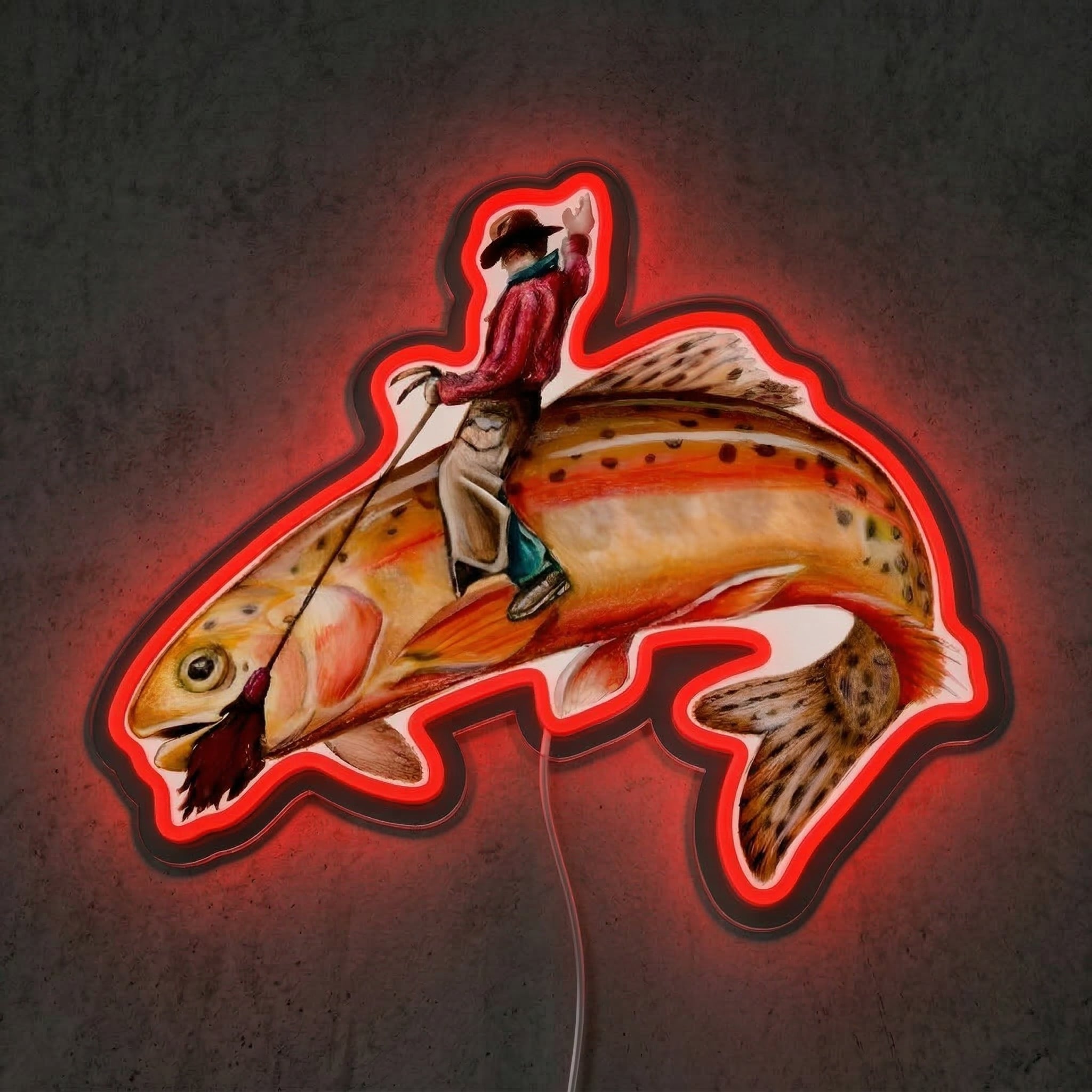 ShineNeon™ Cowboy Riding Trout Neon Sign Western Rodeo Fishing Art Decor USB Powered - Shineneon