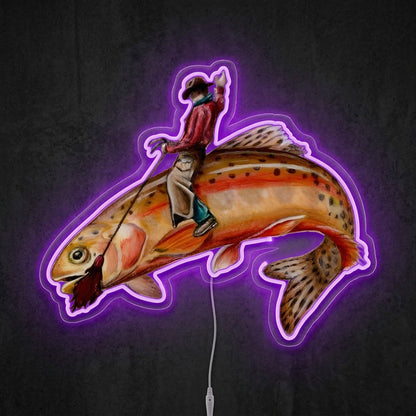 ShineNeon™ Cowboy Riding Trout Neon Sign Western Rodeo Fishing Art Decor USB Powered - Shineneon