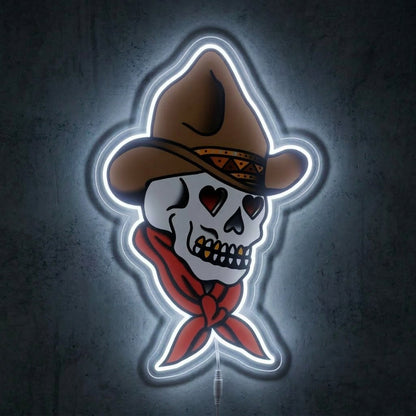 ShineNeon™ Cowboy Skull Heart Eyes LED Neon Sign Tattoo Art Western Wall Decor USB Power - Shineneon