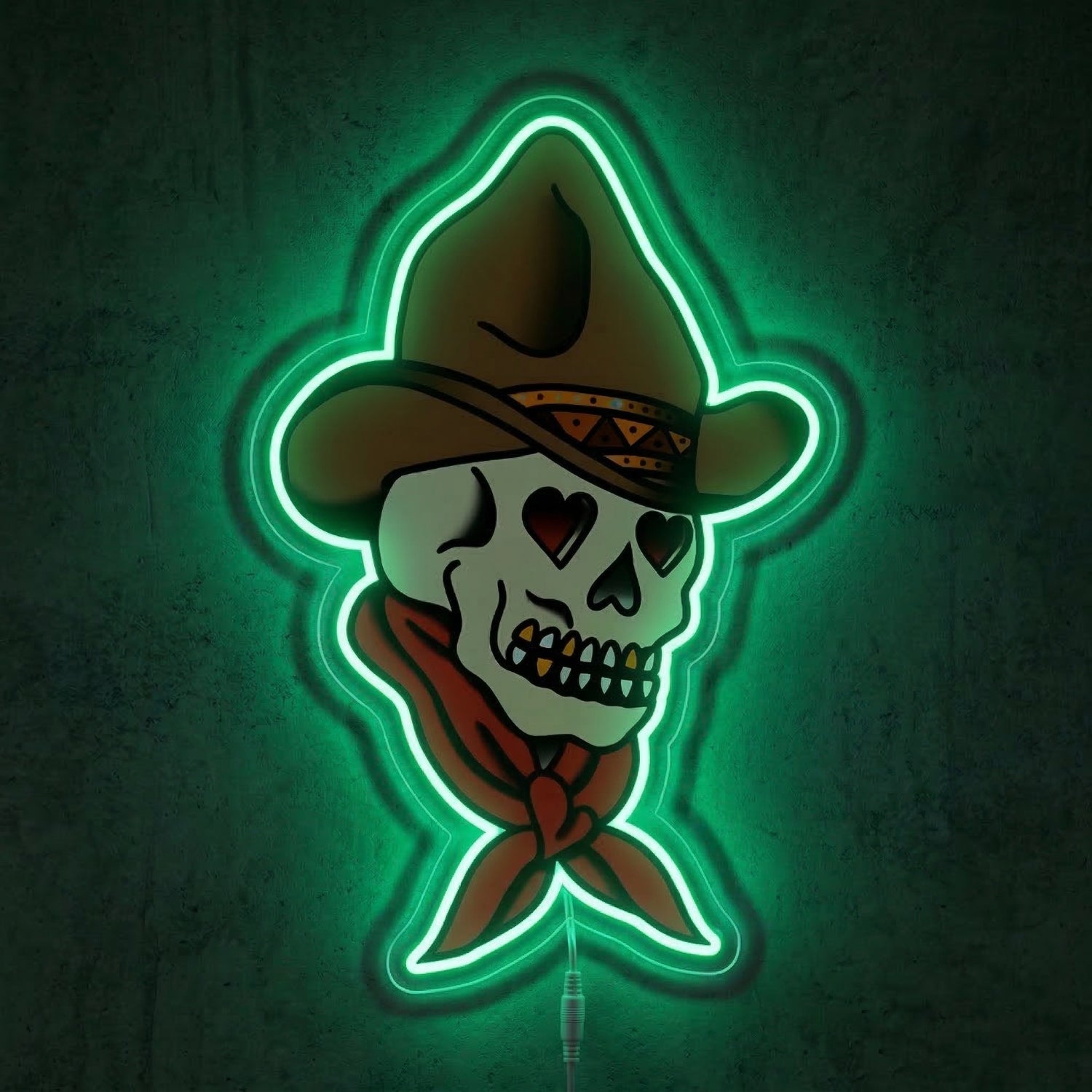 ShineNeon™ Cowboy Skull Heart Eyes LED Neon Sign Tattoo Art Western Wall Decor USB Power - Shineneon