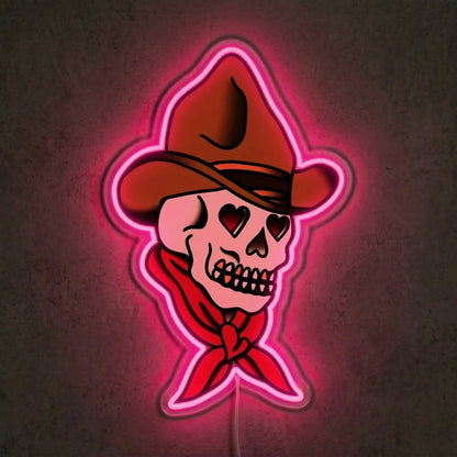 ShineNeon™ Cowboy Skull Heart Eyes LED Neon Sign Tattoo Art Western Wall Decor USB Power - Shineneon