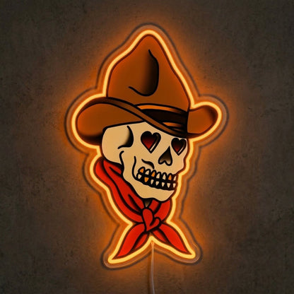 ShineNeon™ Cowboy Skull Heart Eyes LED Neon Sign Tattoo Art Western Wall Decor USB Power - Shineneon