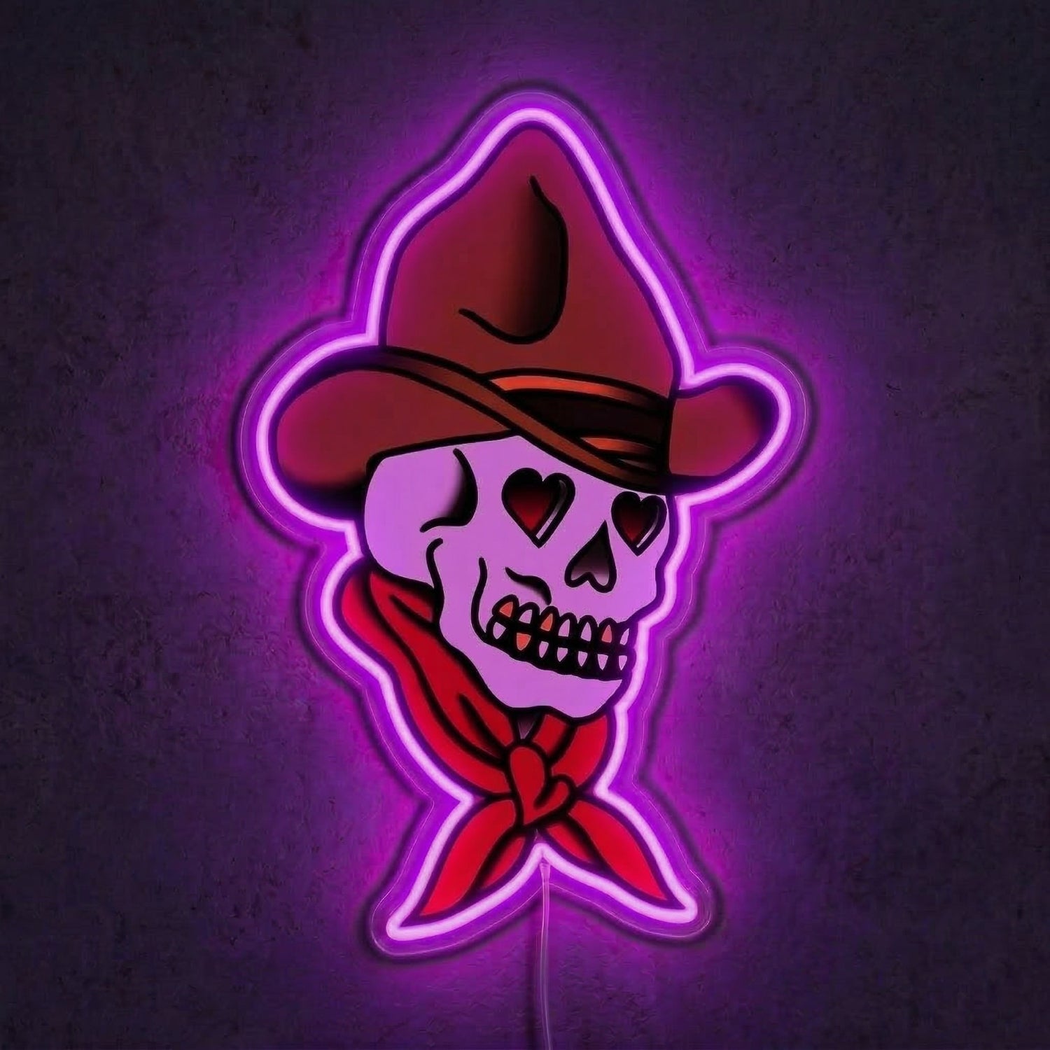 ShineNeon™ Cowboy Skull Heart Eyes LED Neon Sign Tattoo Art Western Wall Decor USB Power - Shineneon