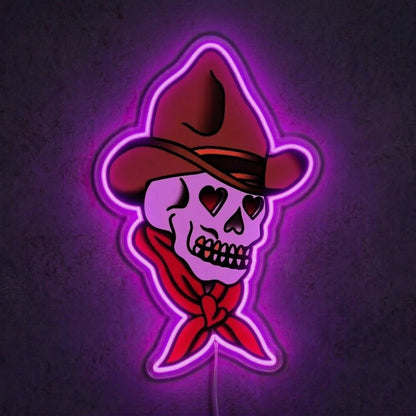 ShineNeon™ Cowboy Skull Heart Eyes LED Neon Sign Tattoo Art Western Wall Decor USB Power - Shineneon