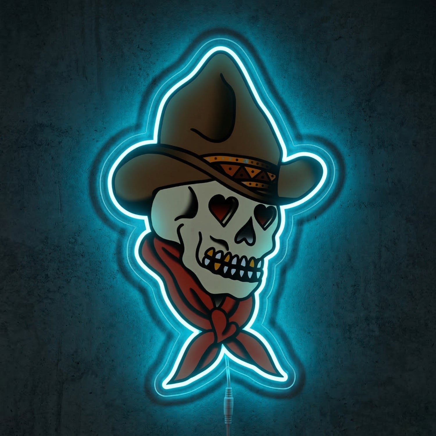 ShineNeon™ Cowboy Skull Heart Eyes LED Neon Sign Tattoo Art Western Wall Decor USB Power - Shineneon