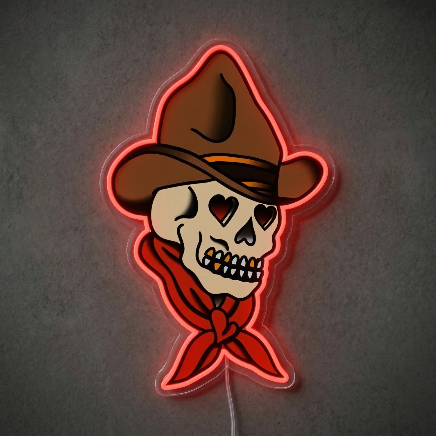 ShineNeon™ Cowboy Skull Heart Eyes LED Neon Sign Tattoo Art Western Wall Decor USB Power - Shineneon
