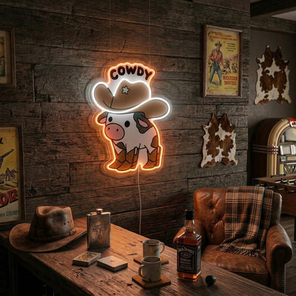 ShineNeon™ Cowdy Cow LED Neon Sign Western Cowboy Boots Room Decor USB Power - Shineneon