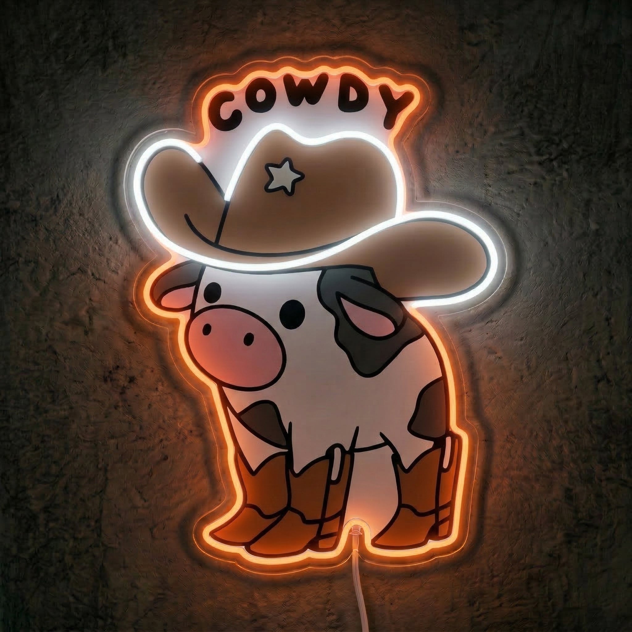 ShineNeon™ Cowdy Cow LED Neon Sign Western Cowboy Boots Room Decor USB Power - Shineneon