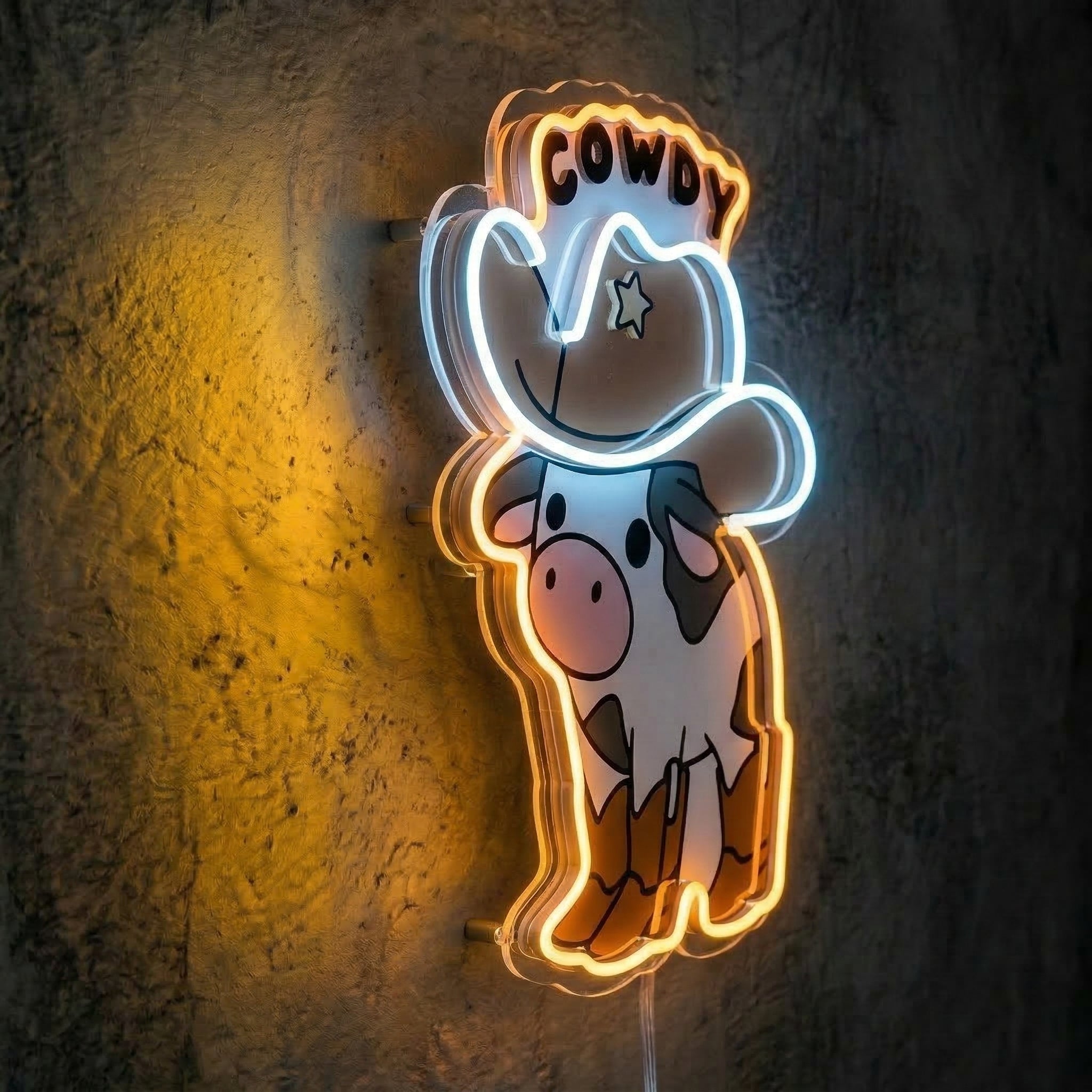 ShineNeon™ Cowdy Cow LED Neon Sign Western Cowboy Boots Room Decor USB Power - Shineneon