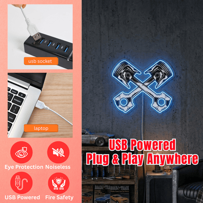 ShineNeon™ Crossed Pistons LED Neon Sign - Garage Mancave Wall Decor & Mechanic Gift - Shineneon