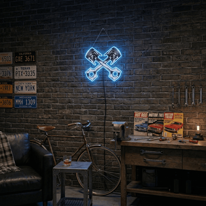 ShineNeon™ Crossed Pistons LED Neon Sign - Garage Mancave Wall Decor & Mechanic Gift - Shineneon