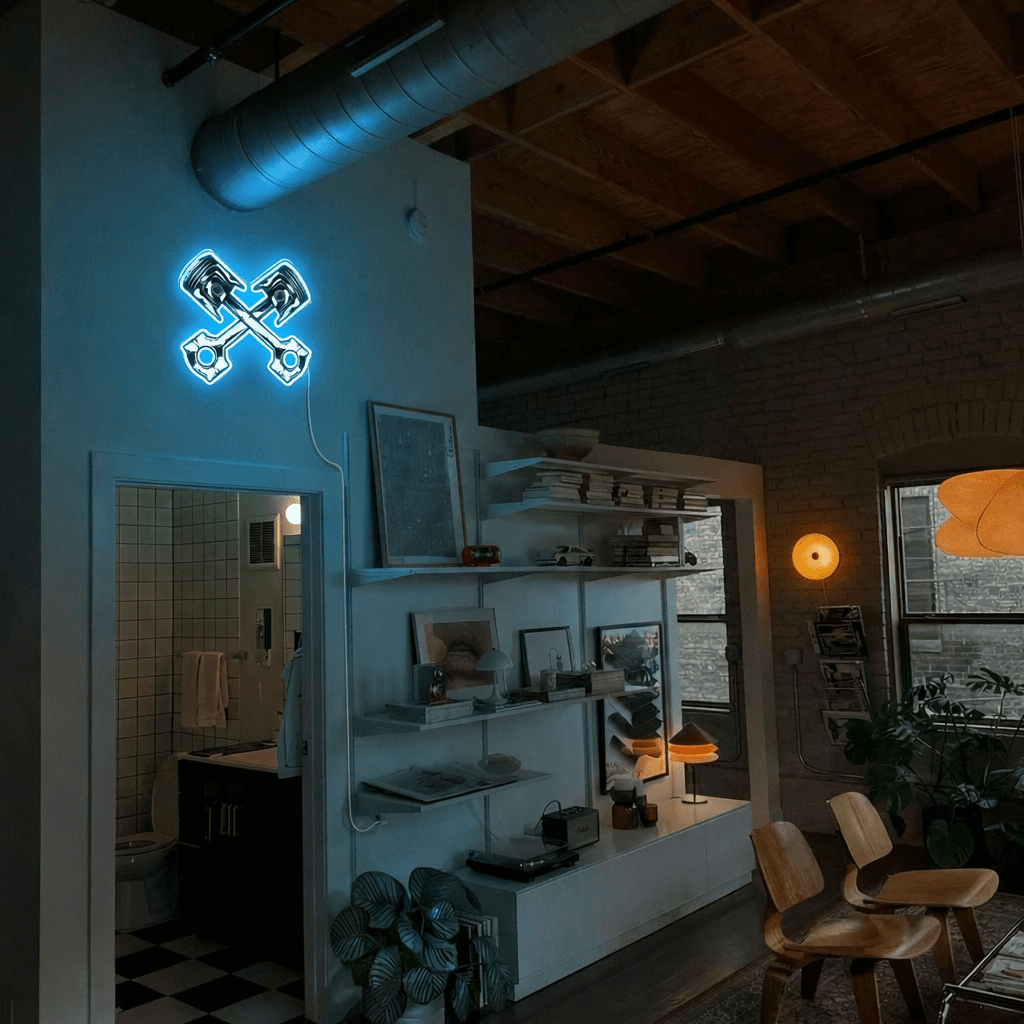 ShineNeon™ Crossed Pistons LED Neon Sign - Garage Mancave Wall Decor & Mechanic Gift - Shineneon