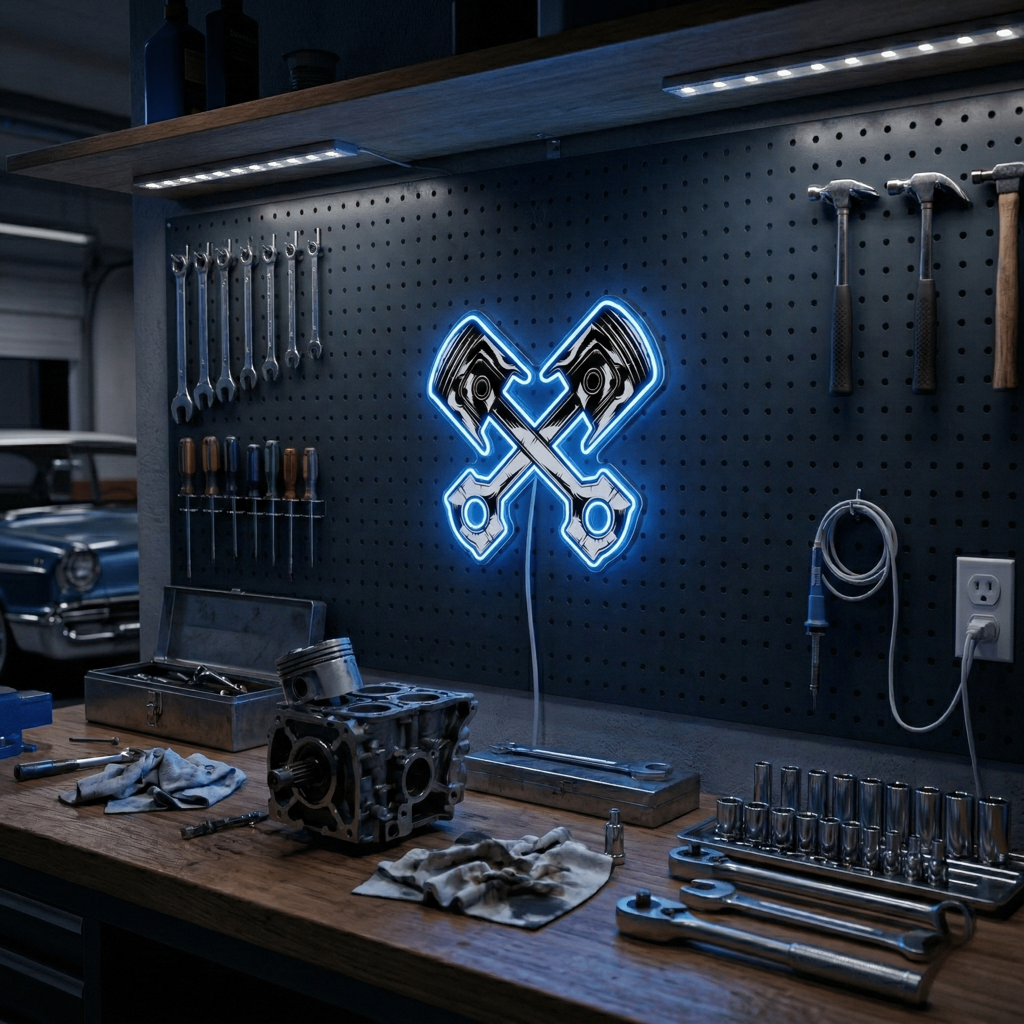 ShineNeon™ Crossed Pistons LED Neon Sign - Garage Mancave Wall Decor & Mechanic Gift - Shineneon