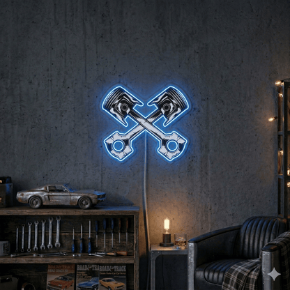 ShineNeon™ Crossed Pistons LED Neon Sign - Garage Mancave Wall Decor & Mechanic Gift - Shineneon