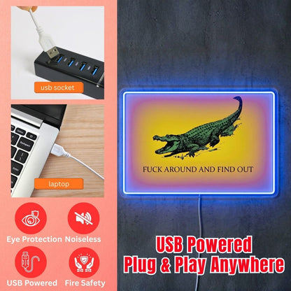 ShineNeon™ FAFO Alligator Neon Sign Florida Gator Gadsden Flag Wall Decor USB Powered - Shineneon
