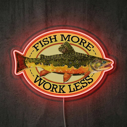 ShineNeon™ Fish More Work Less Brook Trout LED Neon Sign Fishing Den Wall Decor USB Power - Shineneon