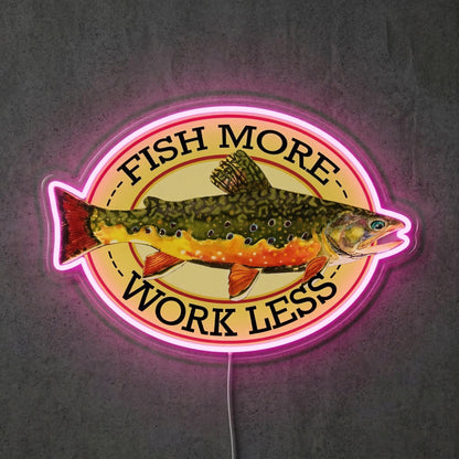 ShineNeon™ Fish More Work Less Brook Trout LED Neon Sign Fishing Den Wall Decor USB Power - Shineneon