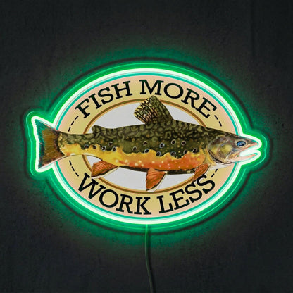 ShineNeon™ Fish More Work Less Brook Trout LED Neon Sign Fishing Den Wall Decor USB Power - Shineneon