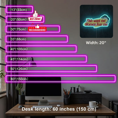 ShineNeon™ Fish Want Me Women Fear Me LED Neon Sign Funny Bass Fishing Decor USB Power - Shineneon