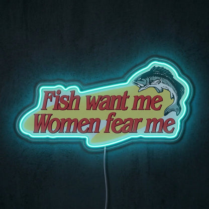 ShineNeon™ Fish Want Me Women Fear Me LED Neon Sign Funny Bass Fishing Decor USB Power - Shineneon