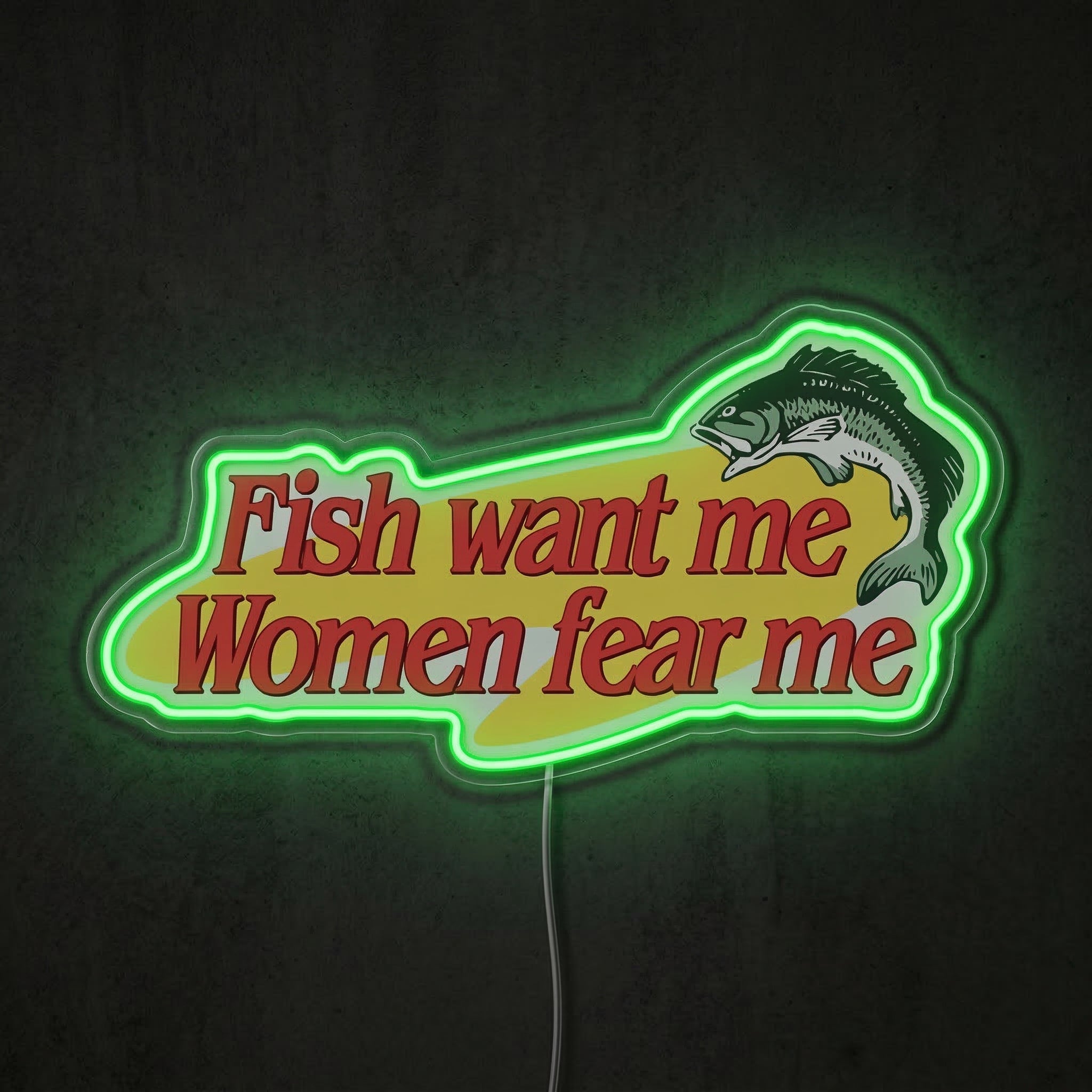 ShineNeon™ Fish Want Me Women Fear Me LED Neon Sign Funny Bass Fishing Decor USB Power - Shineneon