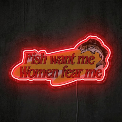 ShineNeon™ Fish Want Me Women Fear Me LED Neon Sign Funny Bass Fishing Decor USB Power - Shineneon