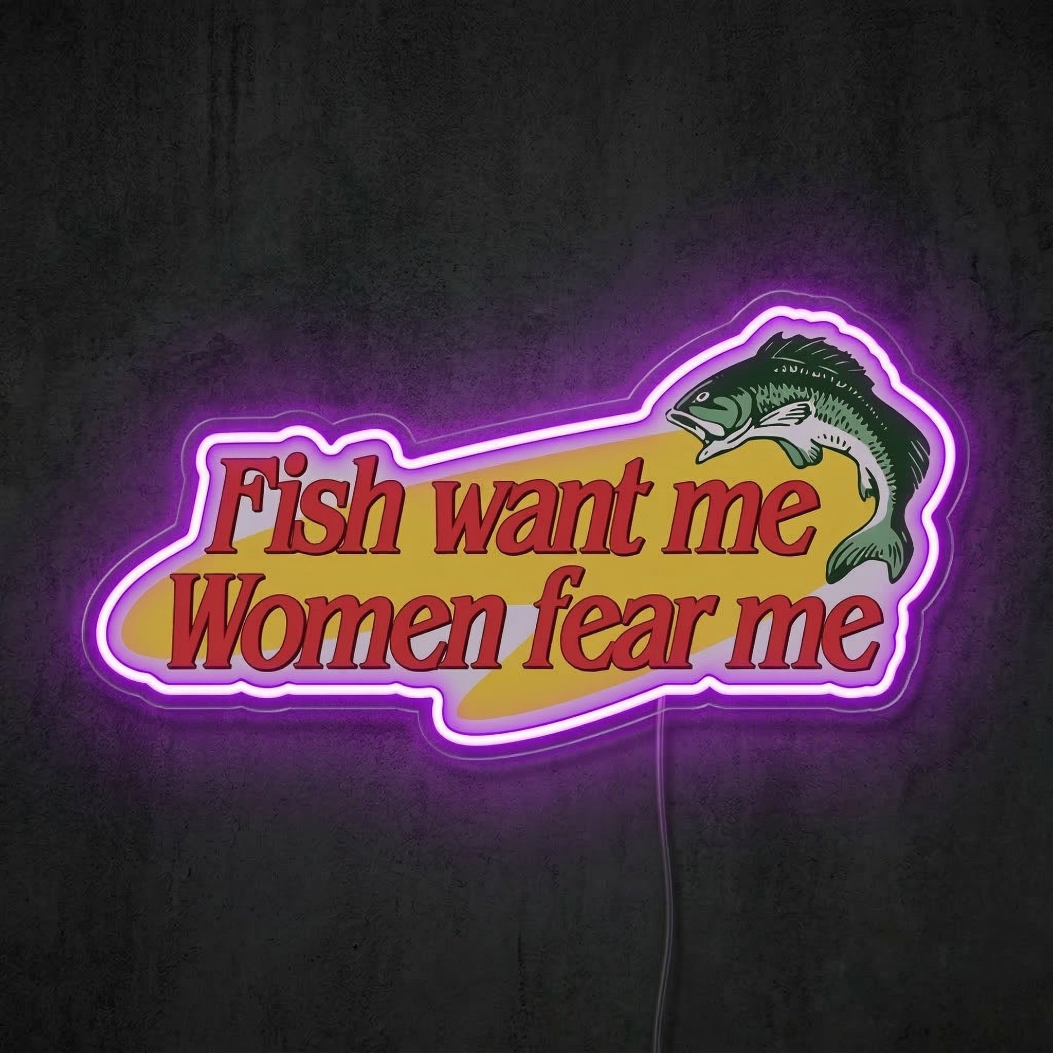 ShineNeon™ Fish Want Me Women Fear Me LED Neon Sign Funny Bass Fishing Decor USB Power - Shineneon