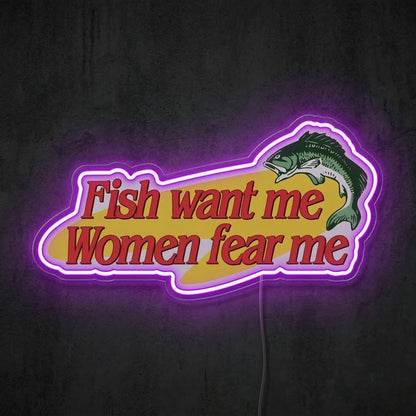 ShineNeon™ Fish Want Me Women Fear Me LED Neon Sign Funny Bass Fishing Decor USB Power - Shineneon