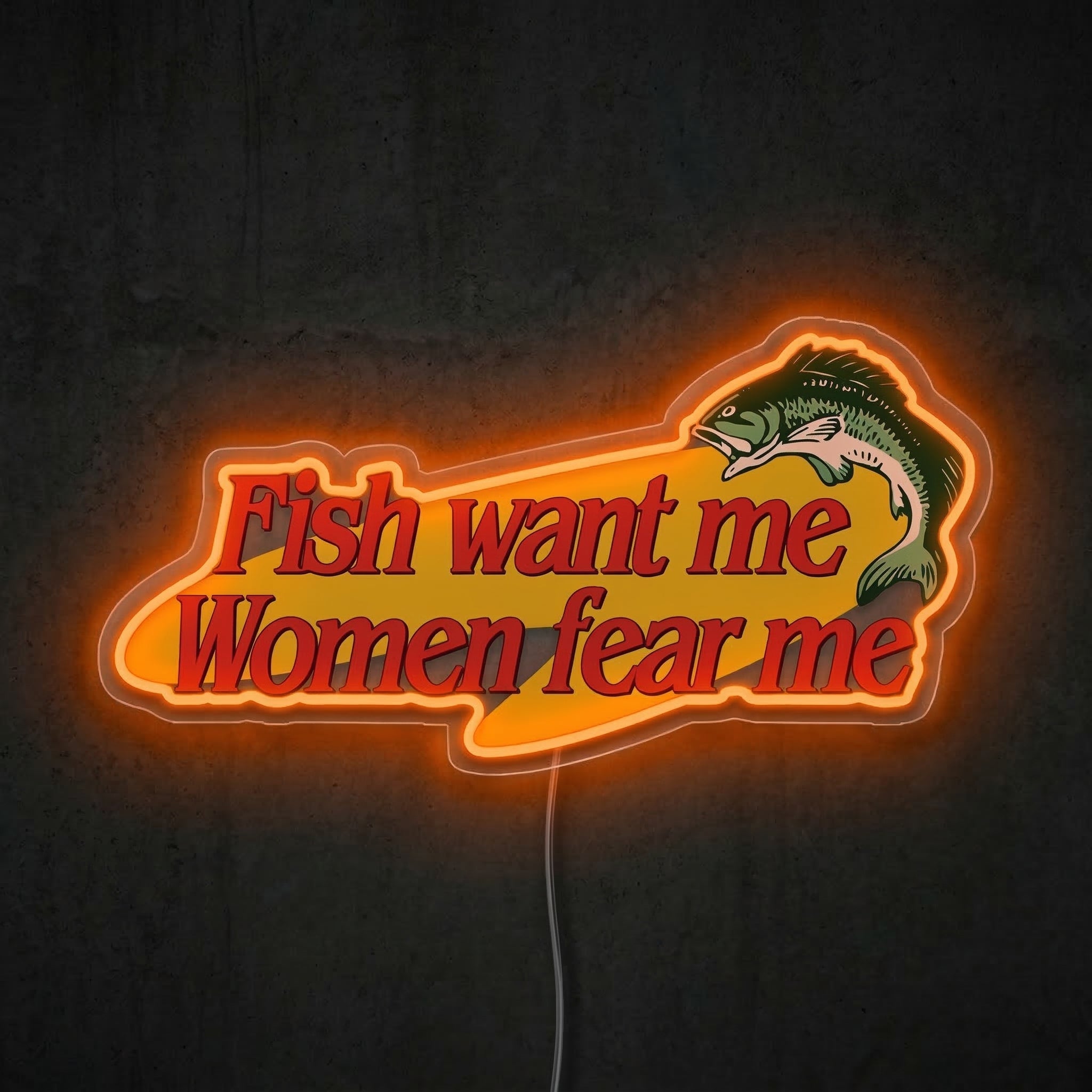 ShineNeon™ Fish Want Me Women Fear Me LED Neon Sign Funny Bass Fishing Decor USB Power - Shineneon