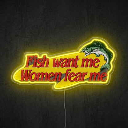 ShineNeon™ Fish Want Me Women Fear Me LED Neon Sign Funny Bass Fishing Decor USB Power - Shineneon