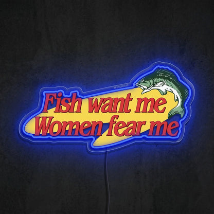 ShineNeon™ Fish Want Me Women Fear Me LED Neon Sign Funny Bass Fishing Decor USB Power - Shineneon