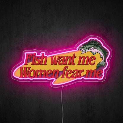 ShineNeon™ Fish Want Me Women Fear Me LED Neon Sign Funny Bass Fishing Decor USB Power - Shineneon